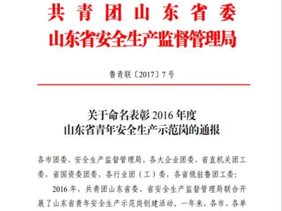 重磅消息：世界杯信誉买球机械新产品班组荣获“山东省青年安全生产示范岗”荣誉称号