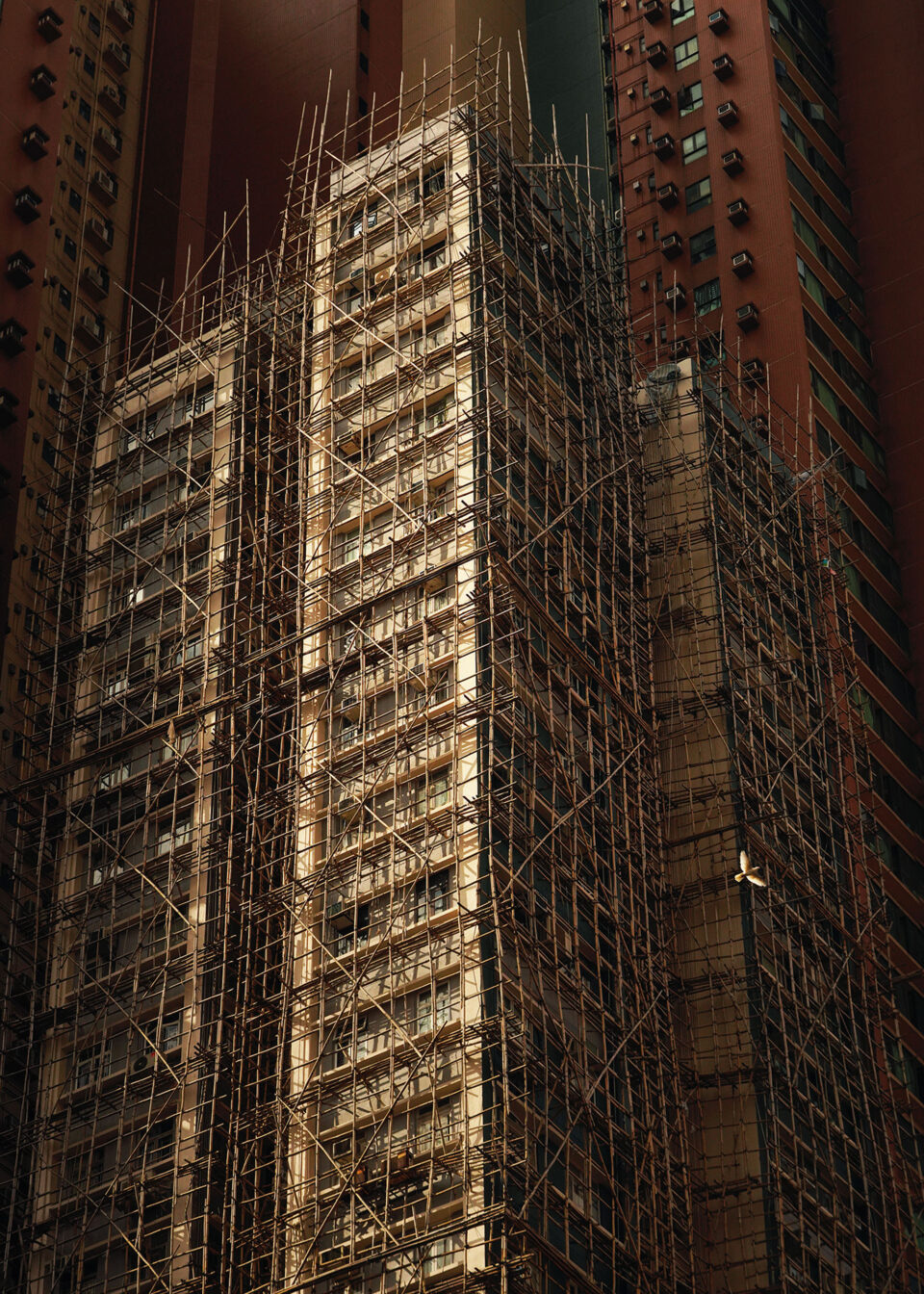 bamboo scaffolding around a building